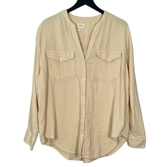 Wilfred Aritzia Size M Adda Gauzy Long Sleeve Button Up Blouse in Light Sand - Picture 3 of 9
